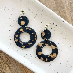 BRAND NEW- black and gold handmade clay earrings.